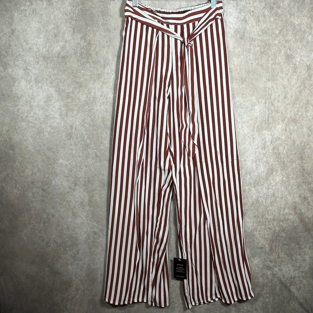 Faithfull The Brand Tiki Tiki‎ Pants Womens Size 6 Maroon White Zeus Striped NEW